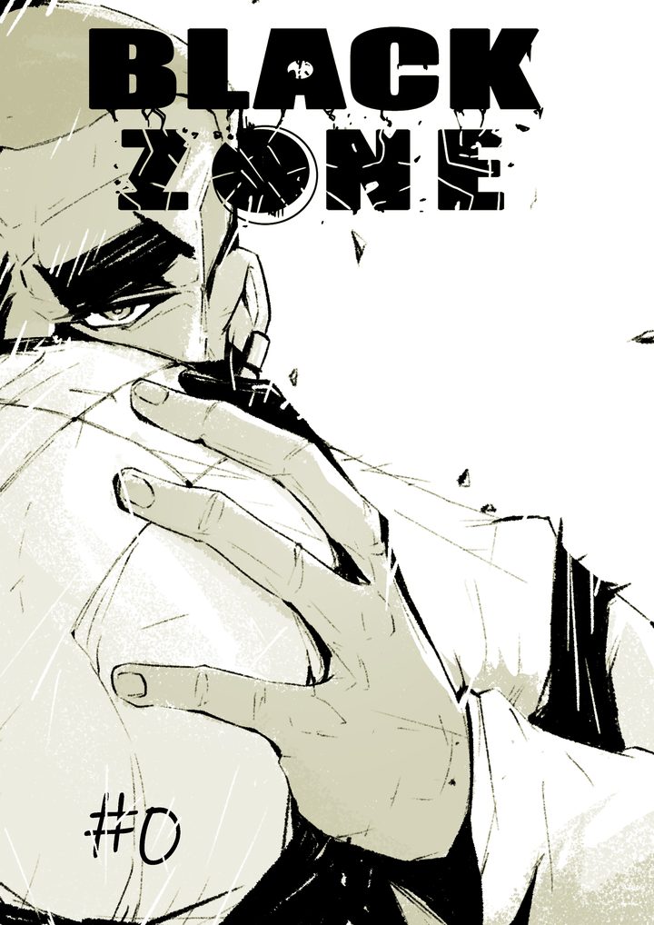 Black Zone issue 0 cover: a man glares over his raised hand, inked in black and cream