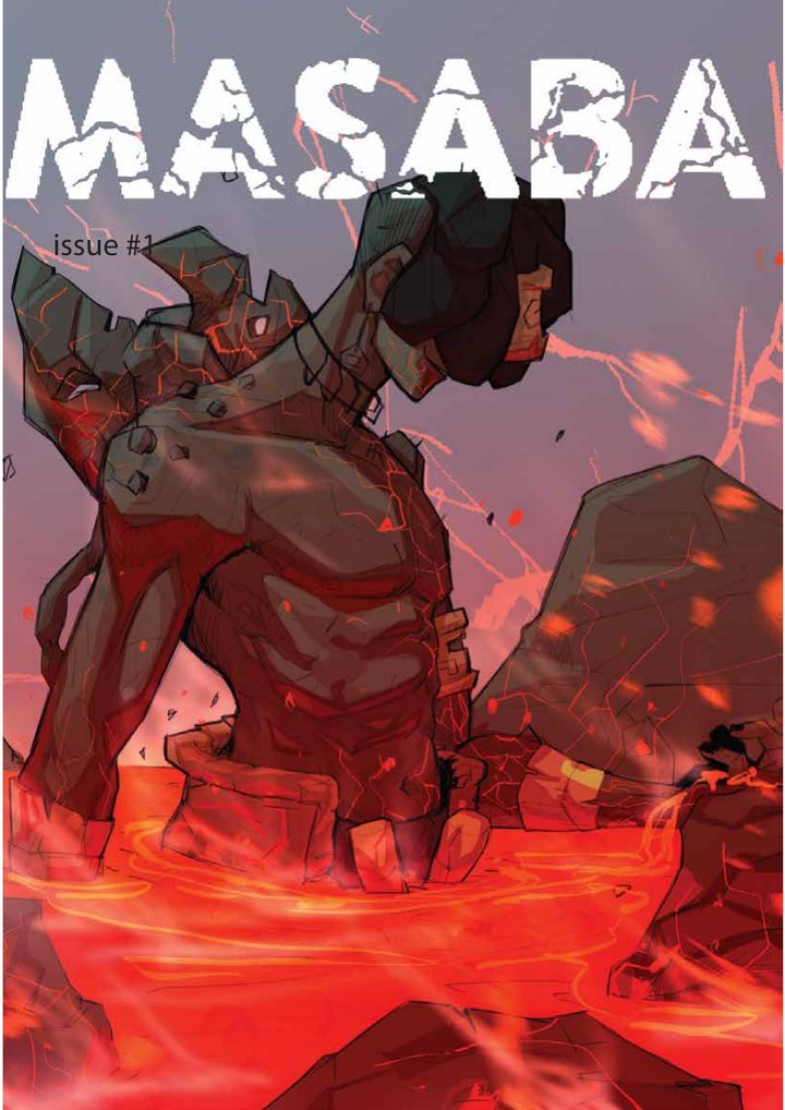 Masaba issue 1 cover: a giant with a stone mask rises out of glowing red lava