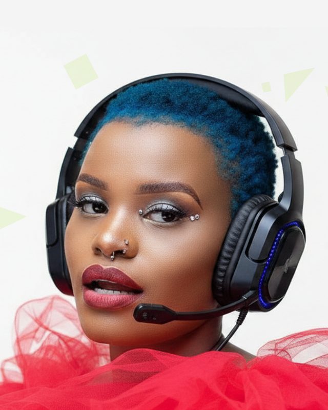 The Therapist UG in a gaming headset, from the poster for the GamerGirl Journey