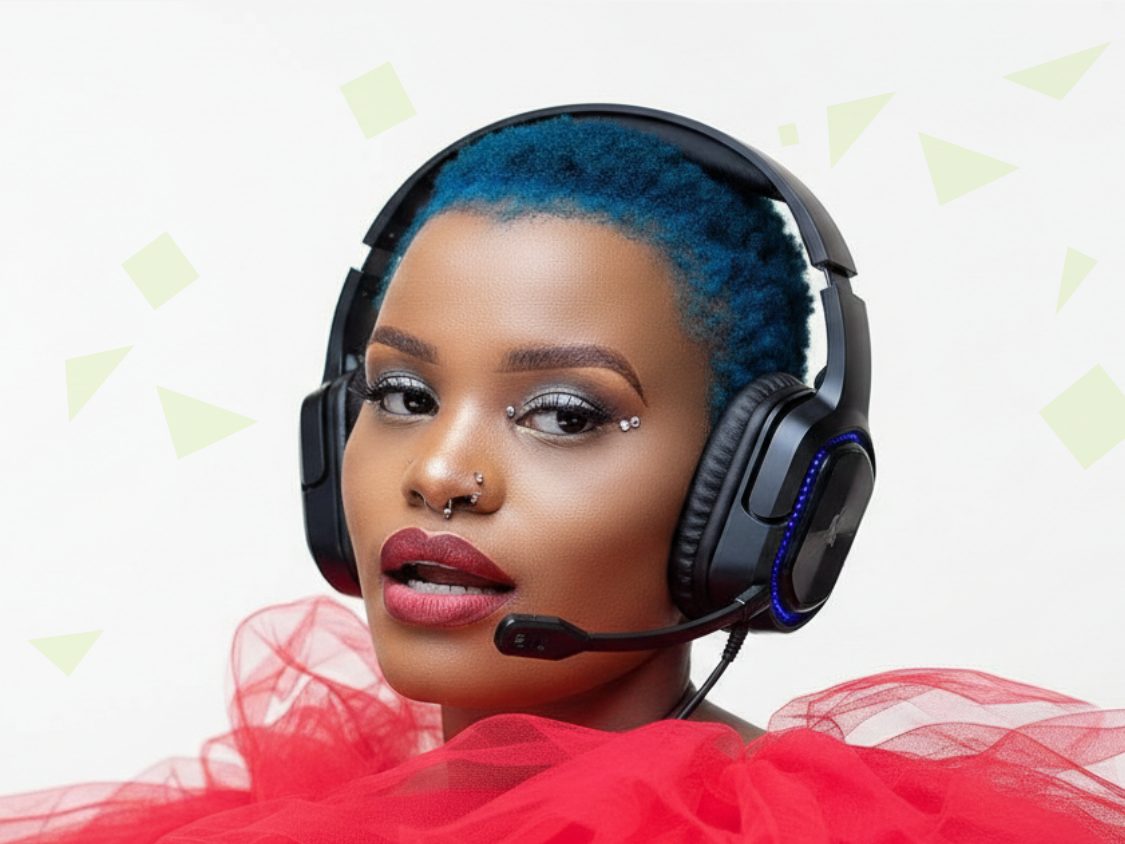 The Therapist UG in a gaming headset, from the poster for the GamerGirl Journey